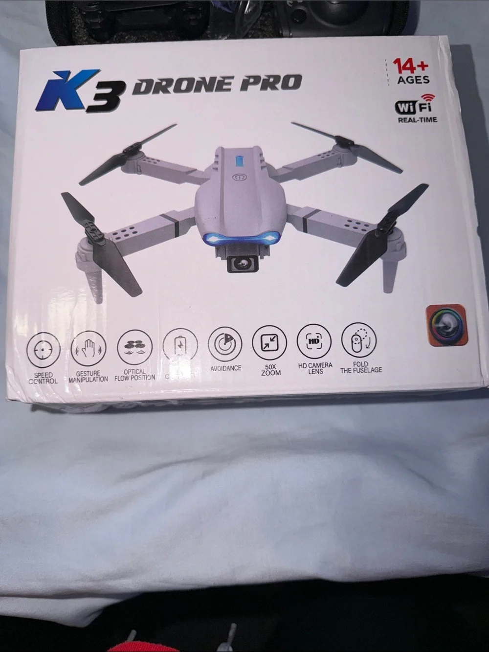 Black Foldable Camera Drone with Blue LED - High-Stability Quadcopter